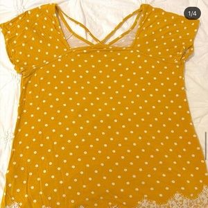 yellow and white polka dot shirt size S